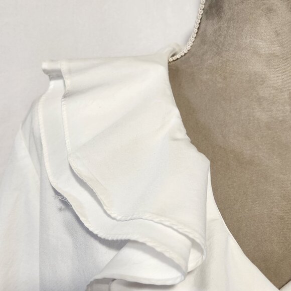 Lauren Ralph Lauren Women's Large White Ruffle Deep V Neck Long Sleeve Wrap Top - Picture 4 of 14